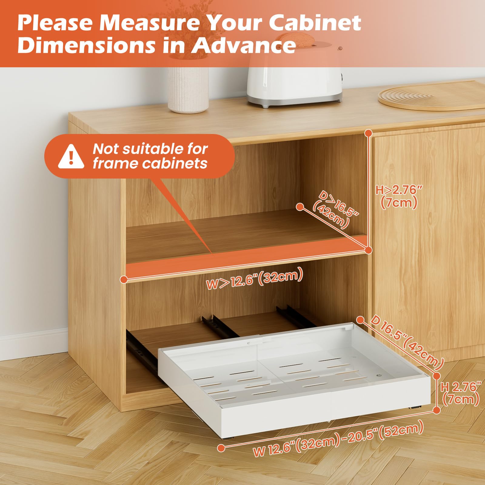 2 Pack Pull Out Cabinet Organizer, 16.5" Deep Expandable(12.6"-20.5") Pull Out Drawers for Cabinets, Heavy Duty Slide Out Drawers for Kitchen Cabinets