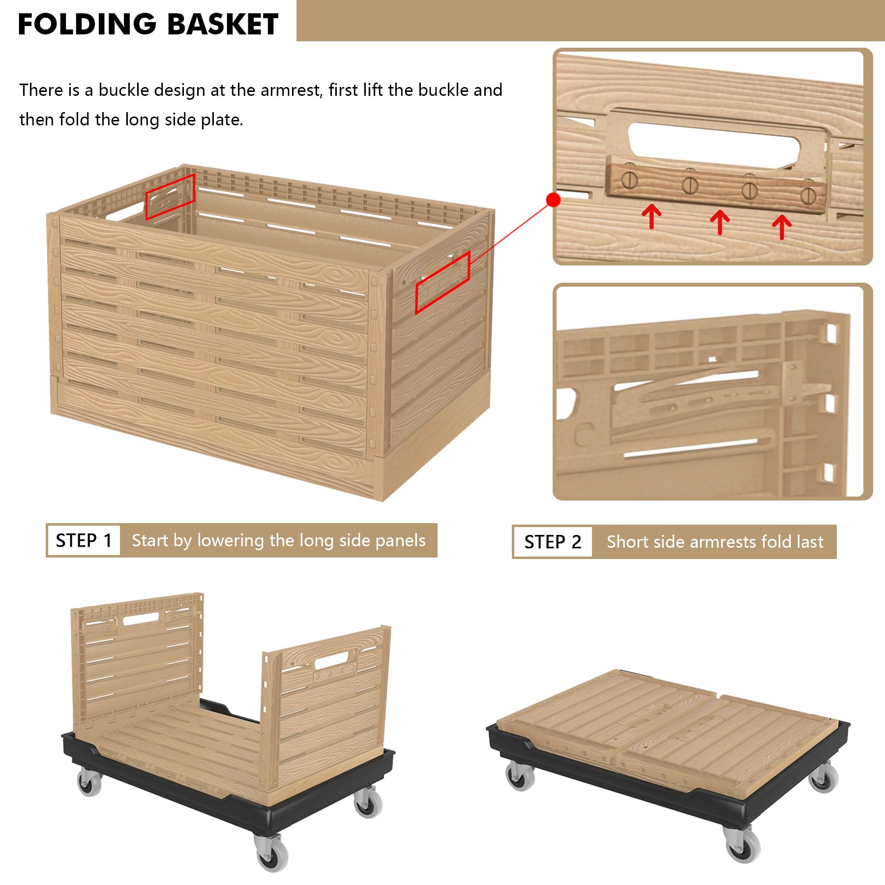 Chinco Star Moving Dolly with Collapsible Storage Bins, 25x18 Inches Furniture Movers Dollys, 330 Lbs Capacity Heavy Duty Platform Dolly 4 Wheels Rectangle Multifunctional Mover Carrier