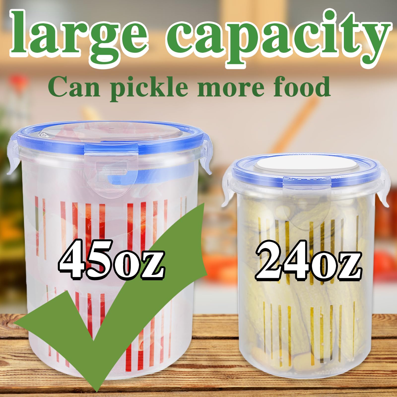 2 Pcs Pickle Jar with Strainer,45 oz Large Pickle Jar Container Leak Proof and Lock It Lid,Jalapeno Container Pickled Food Container for Olive Gherkin Dill Sliced Pickles