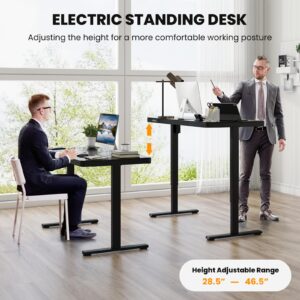 Giantex Glass Standing Desk with Drawer, 48" x 24" Height Adjustable Electric Stand Up Desk with Tempered Glass Top, 2 Memory Positions & USB Type-C Outlets, Sit Stand Desk for Home Office, Black