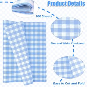 MUNILAIL 100 Sheets Gingham Tissue Paper 14 x 20 Inches Light Blue and White Checkered Tissue Paper for Gift Bags Bulk Wrapping Paper Gift Paper Tissue for Birthday Gift Packing Crafts