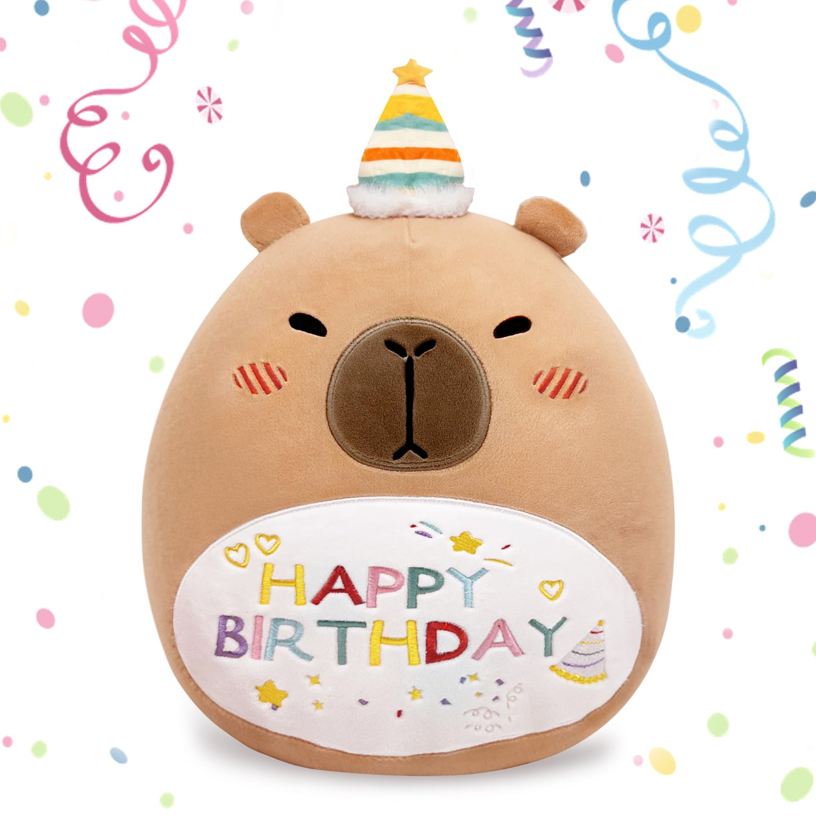 TITQWOP Happy Birthday Capybara Plush Pillow 14" Capybara Stuffed Animals Capybara Plush Birthday Gift for Kids Boys Girls