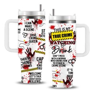 true crime gifts - this is my true crime watching drink tumbler 40 oz, crime junkie merch gifts for true crime lovers mug, crime scene/detective fans gifts, crime show lover gifts halloween horror cup