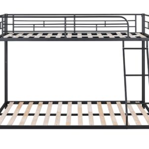 UOCFYK Twin Over Full Size Bunk Bed with Wood Slats & Ladder for Dorm, Bedroom, Apartment, Sturdy Bedframe w/Guardrail, Easy to Assemble, No Box Spring Needed, Black