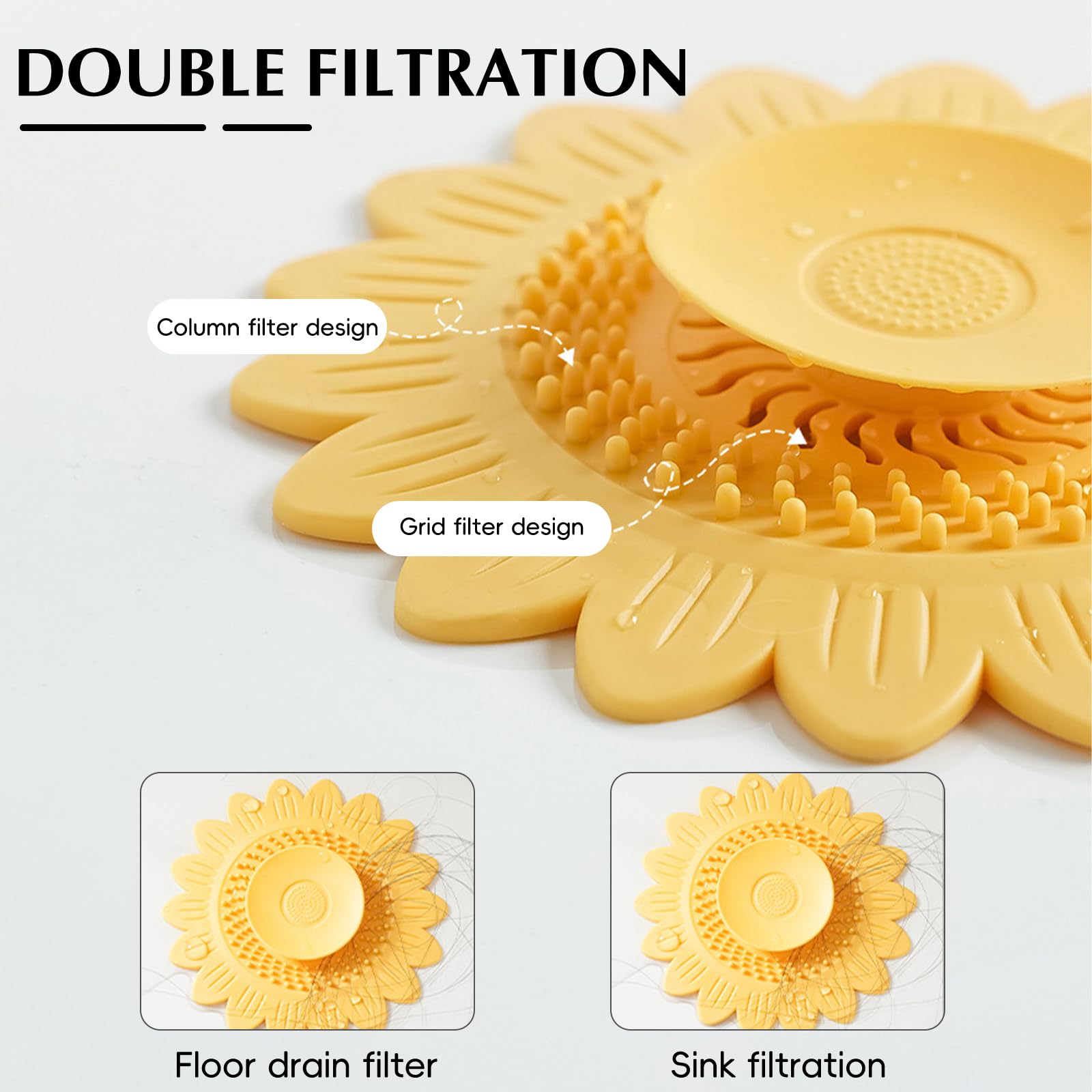 TECHPLUS Shower Drain Hair Catcher - Flowers Bath Drain Silicone Cover, Hair Filter & Drain Stopper for Tub, Sink, Kitchen, Bathroom, Laundry 4Pack