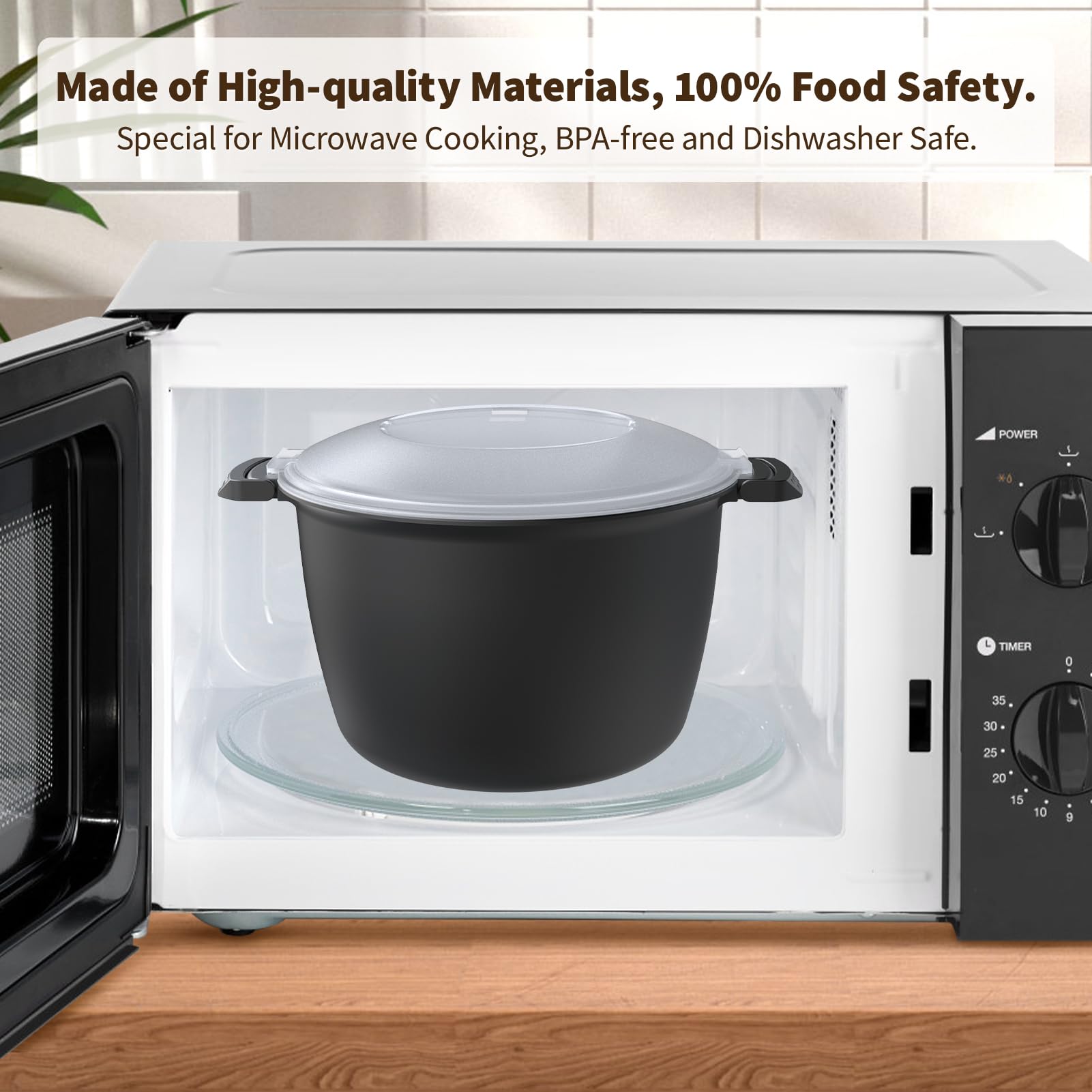 Professional Large Micro Cookware 3 Quart, Microwave Rice Cooker, Microwave Steamer for Vegetables, Safe as Mixing and Serving Bowls, Food Storage Container, Cooker for Microwave- BPA Free, Dishwasher Safe