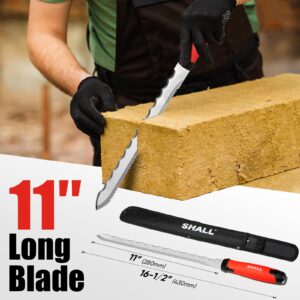 SHALL Insulation Knife, 11" Stainless Steel Blade Insulation Cutter, Dual-sided Serrated Sharp Duct Knife Tool with Sheath for Cutting Heat Material Foam/Rockwool/Styrofoam - Sod Cutter Garden Knife