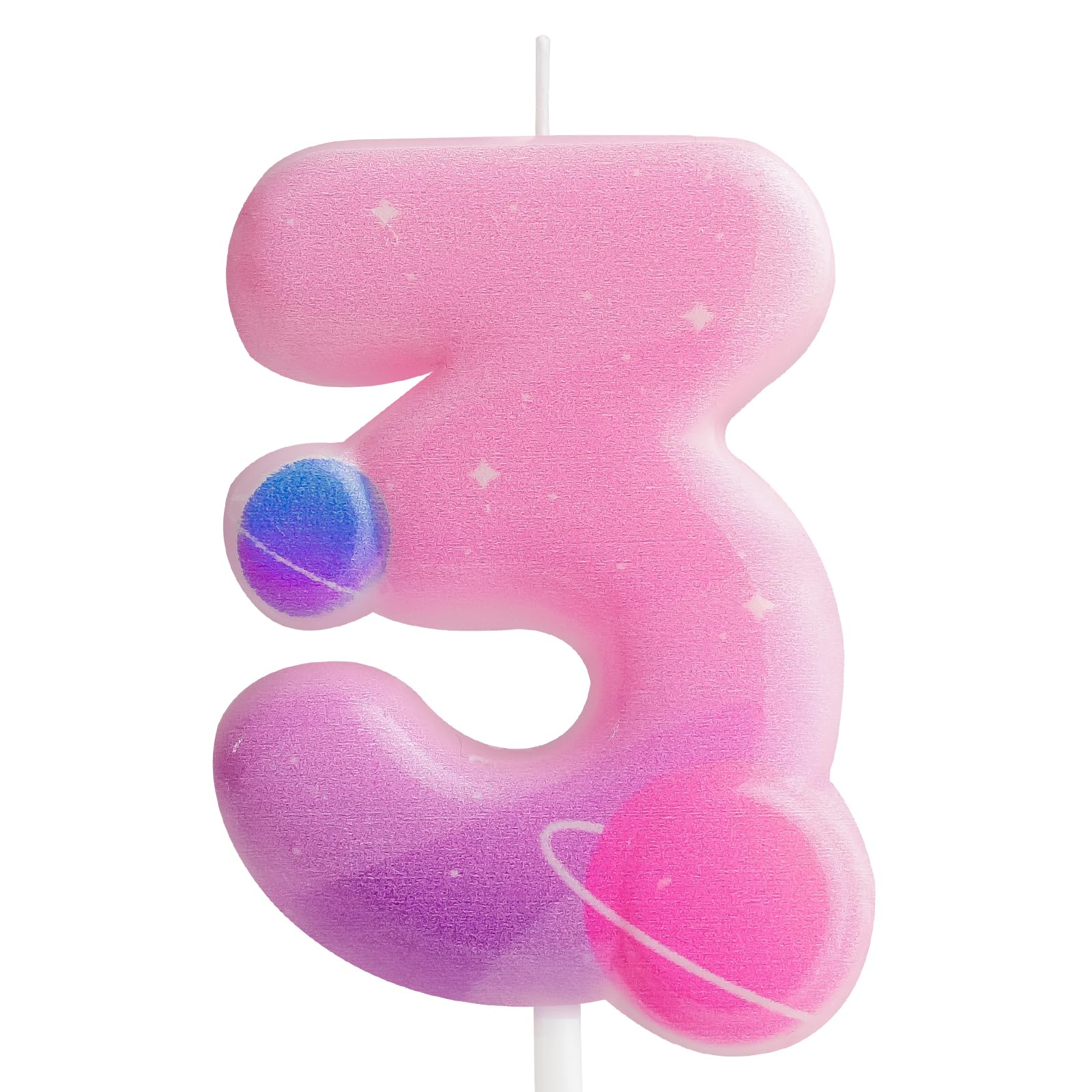 Yiran Number 3 Candle, Pink Birthday Candles for Cake, Outer Space Party Decorations for 3rd Birthday, Solar System Birthday Decor for Kids Girls, Astronaut Cake Topper Decor Birthday Party