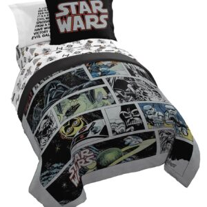 Star Wars Comic Book Twin Size Comforter Set - 5 Piece Bedding Includes Sheet Set & Pillow Covers - Super Soft Cozy Kids Bedding