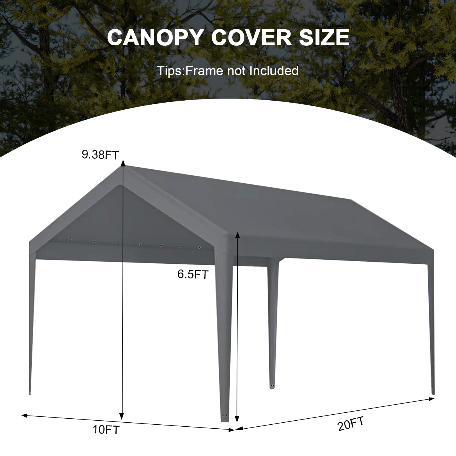 10x20 Carport Canopy Replacement Cover, 220g Heavy Duty Car Canopy Garage Tent Top Cover with Fabric Leg Pole Skirts and Ball Bungees Grey (Frame is not Included)