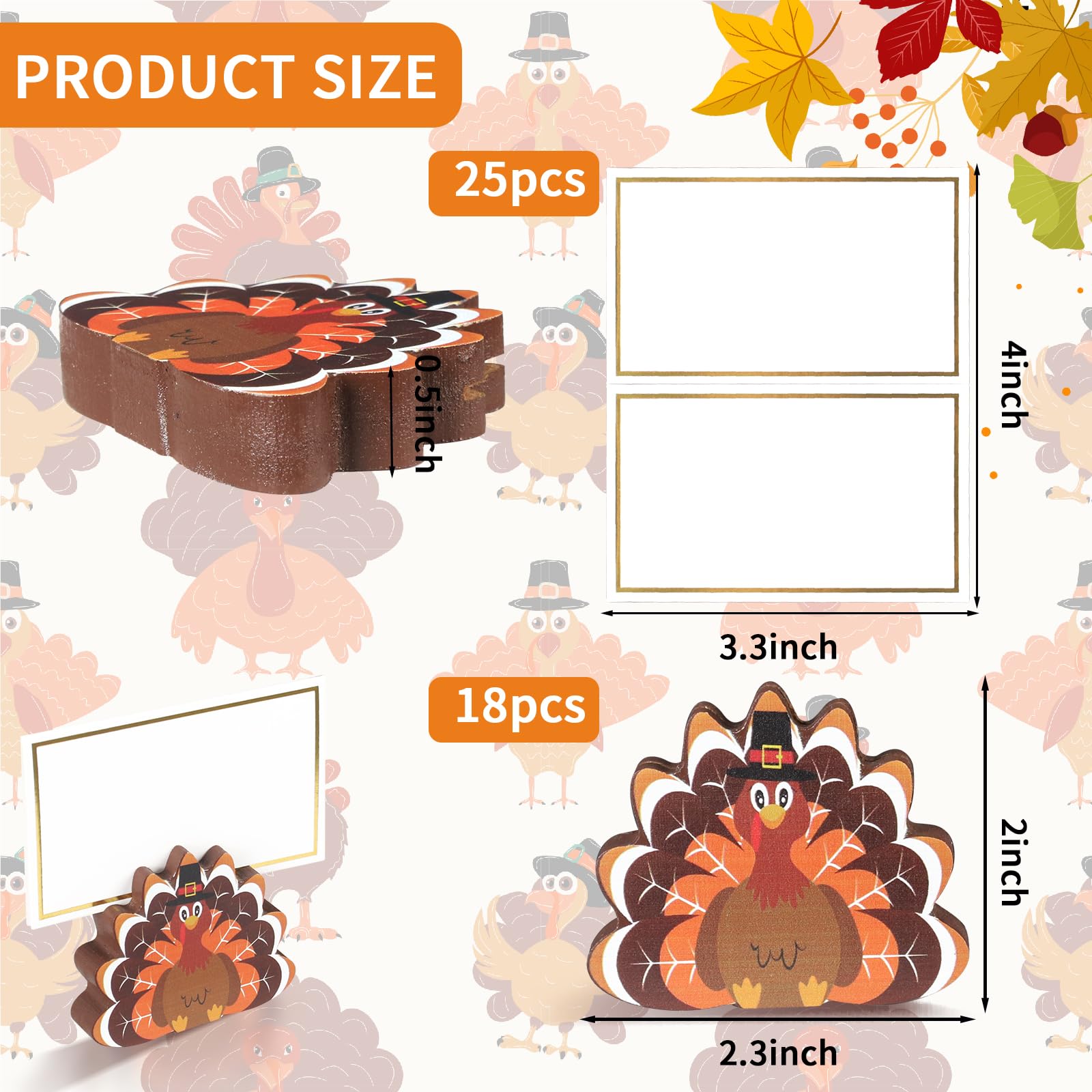 Tkifoda 18 Pcs Fall Turkey Place Card Holders with Card Harvest Thanksgiving Place Cards Mini Turkey Name Card Photo Picture Stand Holder for Fall Thanksgiving Table Decorations Wedding