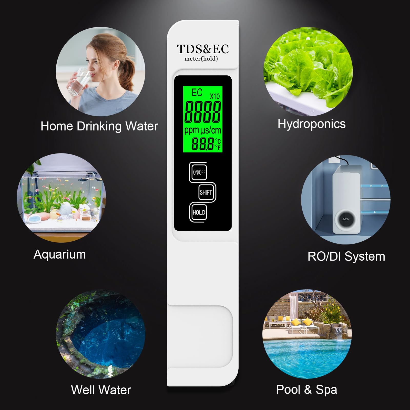 𝐌𝐨𝐬𝐭 𝐀𝐜𝐜𝐮𝐫𝐚𝐭𝐞 𝐒𝐨 𝐅𝐚𝐫 4-in-1 Instant Read TDS Meter - Measures TDS, EC, & Temperature (°C/°F) - Digital Water Testing Kit for Tap, Well, Pool, Hydroponics, Aquarium, RO/DI System White