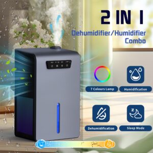 Dehumidifier,2 in 1Humidifier Dehumidifier Combo,102 OZ Water Tank Dehumidifiers for Home Bedroom,Small Dehumidifier for Basement Bathroom,Auto Shut Off,Sleep Mode,7 Colors LED Light