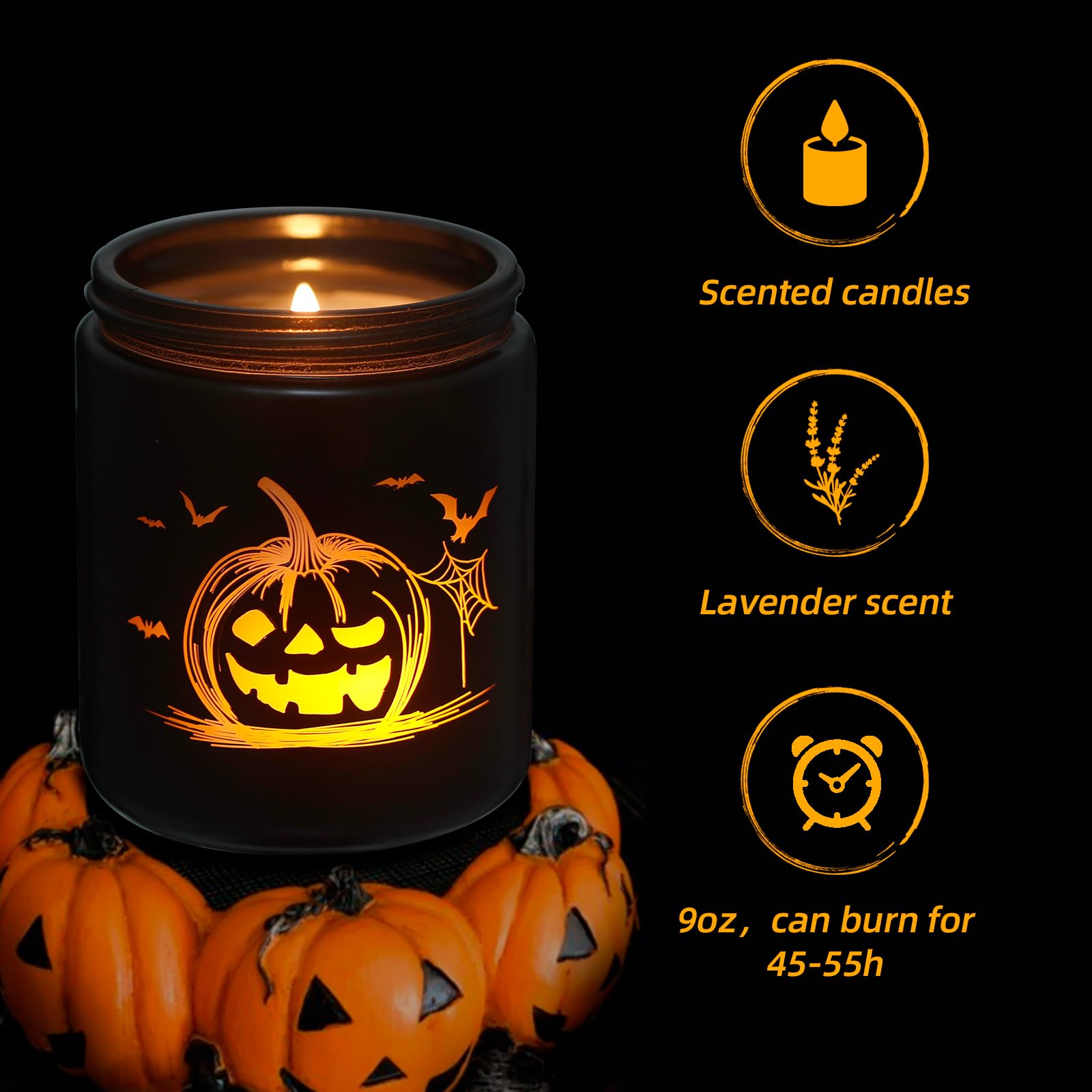 Halloween Lights Candles with LED, Halloween Decorations for Outdoor/Indoor/Party, Fall Candle with Lavender Scent (Over 40 Hours Burn), Gifts for Friends Woman Kid, Accessories & Stuff, 100% Soy Wax