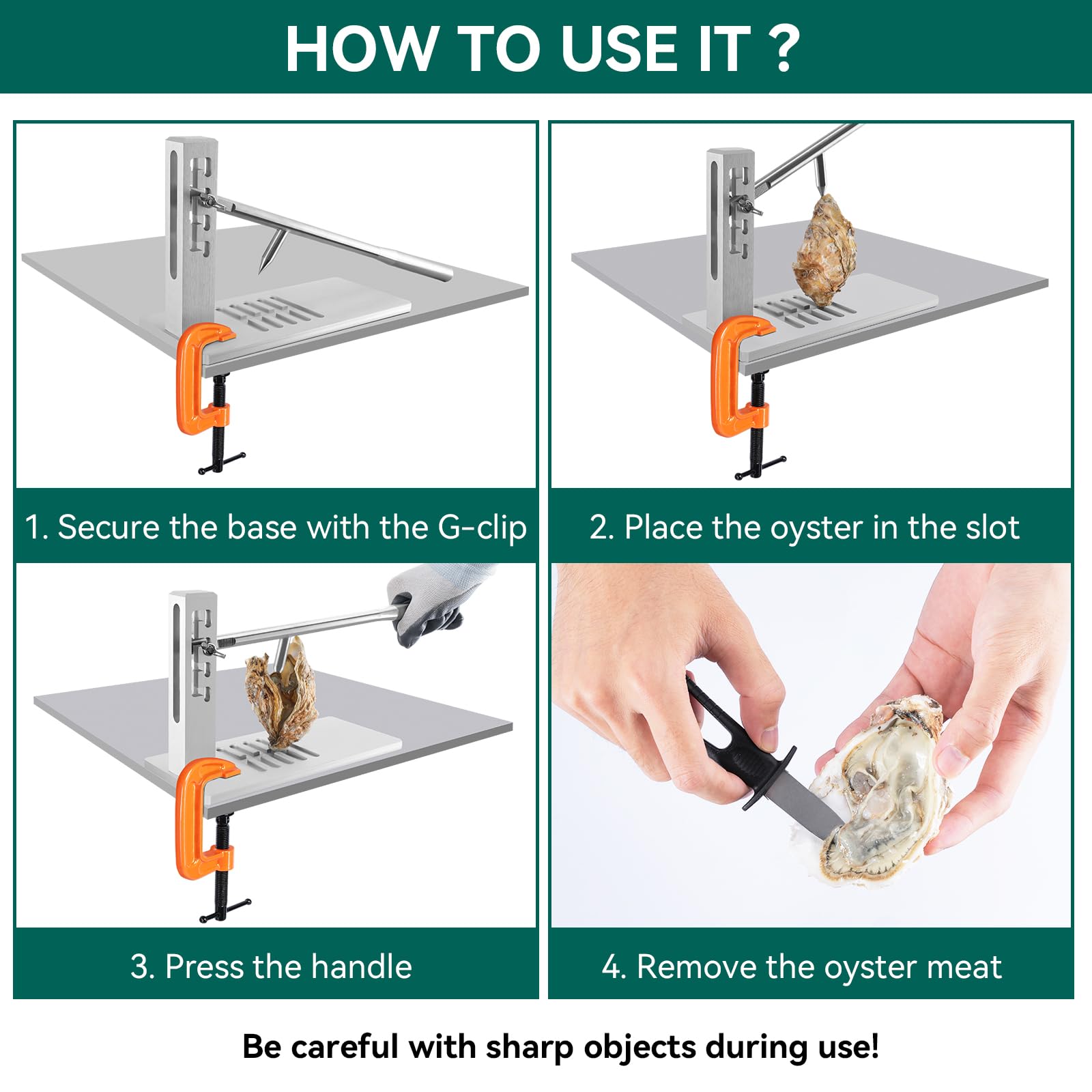 Yosuny Oyster Clam Opener Machine Oyster Shucker Machine Adjustable Oyster Shucking Knife Oyster Shucker Tool Set Including Knifes, Glove and G-Clip for Hotel Family Buffet Home