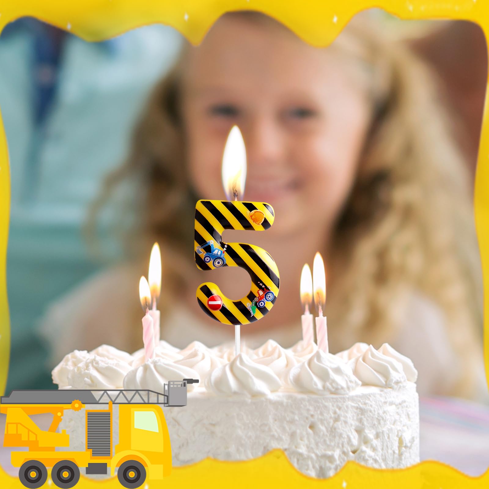 Construction Birthday Candles Number 3 Yellow Black Striped Construction Theme 3rd Birthday Party for Girl Boy Birthday Cake Topper Graduation Celebration Anniversary Decorations