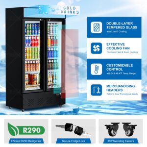 ECEVT 30 Cu.ft. Commercial Beverage Refrigerators Glass Door Refrigerator Upright Display Cooler with Soft LED Light and Adjustable Shelves for Restaurant Grocery Stores Home, Black