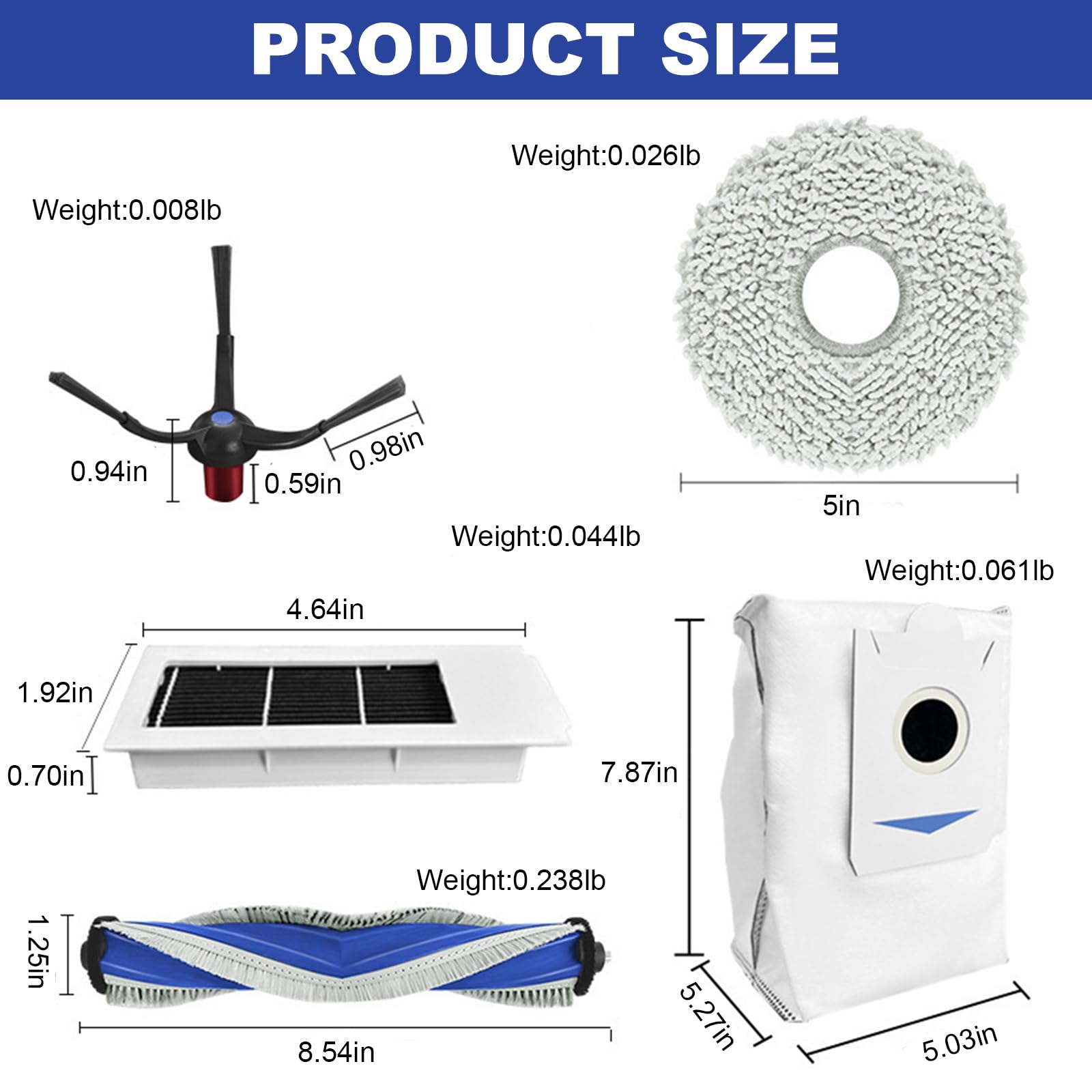 PhoebCynthi Replacement Accessories Compatible with Ecovacs DEEBOT T30S/ N30 Omni/ N30 PRO Omni Robot Vacuum.（1 Main Brush,4 Side Brushes,2 Hepa Filters,4 Mop Pads,4 dust Bags）