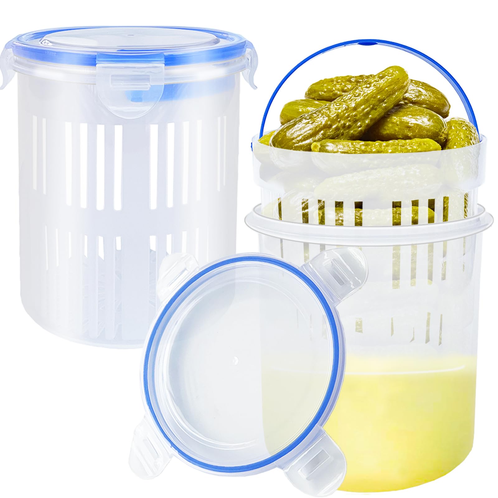 2 Pcs Pickle Jar with Strainer,45 oz Large Pickle Jar Container Leak Proof and Lock It Lid,Jalapeno Container Pickled Food Container for Olive Gherkin Dill Sliced Pickles