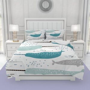 duvet cover bedding sets twin size - marine narwhals duvet cover sets soft comforter cover with 1 duvet cover and 2 pillow shams, gifts for girls boys teen (without comforter)