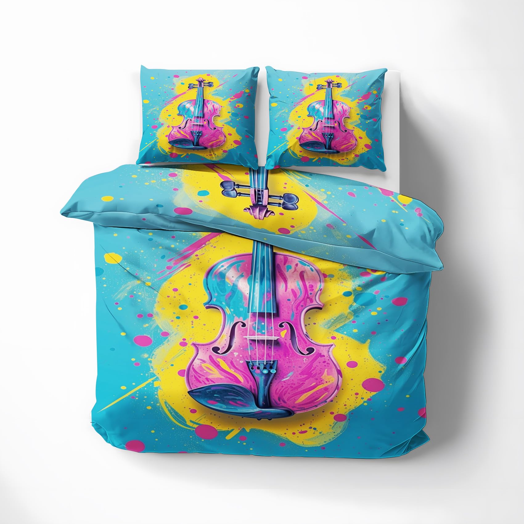 PolXmyxor Graffiti Violin Duvet Cover Full, Soft Microfiber 3 Pieces, Music Themed Bedding Set with Zipper, Bedding for All Seasons, Classic Music Comforter Cover with 2 Pillow Shams, 80"x90"