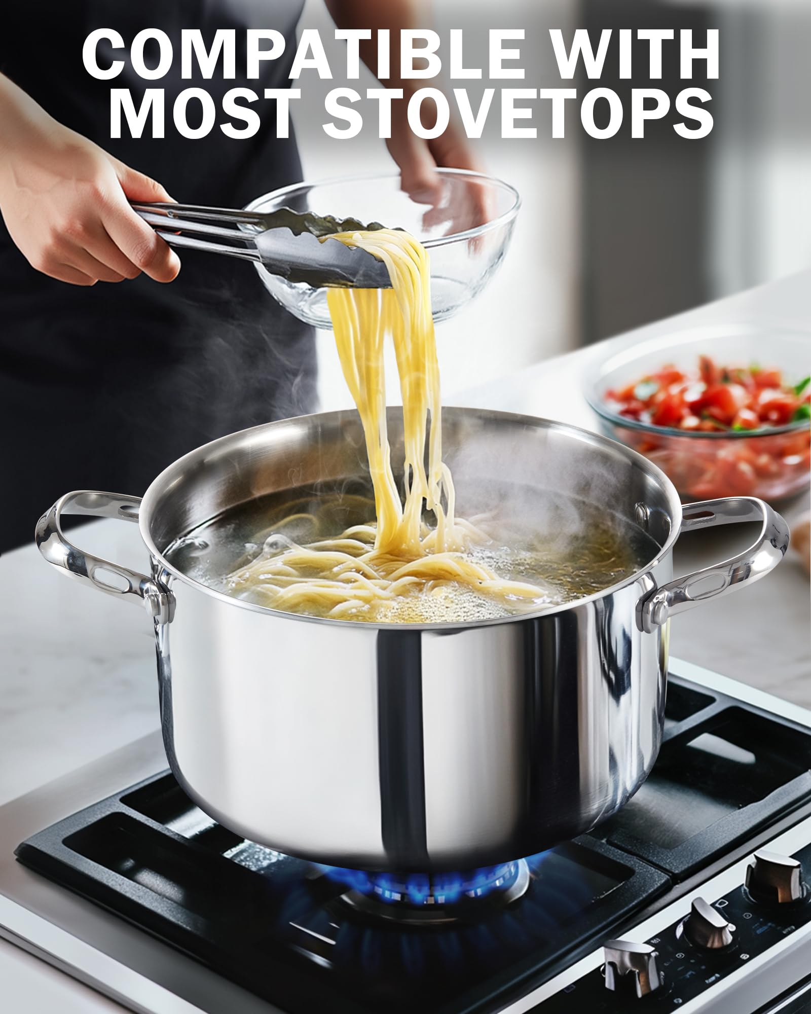 Cooks Standard Multi-Ply Clad Stainless Steel Stock Pot, 7-Quart Pasta Cooking Canning Dutch Oven Pot with Lid, Deep Stockpot Induction Cookware