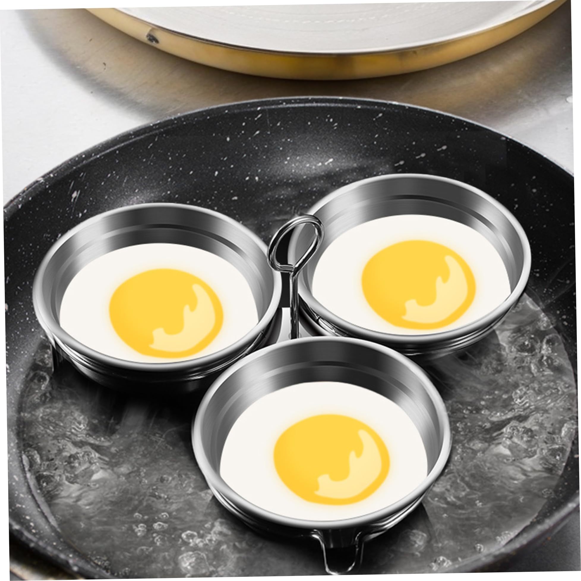 Poached Egg Cooker, Stainless Steel Egg Poacher, 3-Cup Poached Egg Cooker, Nonstick Egg Poacher Cups, Egg Poaching Pan with Rack and Handle for Microwave Oven Stovetop, Round, Egg Poacher Pan