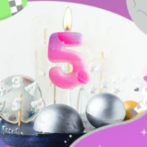 Yiran Number 3 Candle, Pink Birthday Candles for Cake, Outer Space Party Decorations for 3rd Birthday, Solar System Birthday Decor for Kids Girls, Astronaut Cake Topper Decor Birthday Party