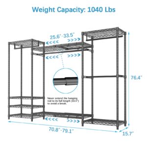 VIPEK X5 Expandable Clothes Rack, Large Freestanding Portable Closet Heavy Duty Clothing Rack for Hanging Clothes with 4 Hanging Rods & 8 Wire Shelves, Adjustable from 5.9 ft to 6.6 ft, Black