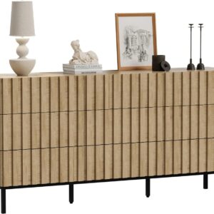 UEV Modern 9 Drawer Dresser for Bedroom,59" Mid Century Modern Dresser,Fluted Dresser Natural Wood Dresser with Panels for Handle,Long Chest of Drawers TV Stand Dresser for Bedroom,Living Room,Hallway