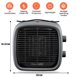 Basics Ceramic Heater Space Heaters for Indoor Use Overheat Protection Tilt Protection Low Noise Heating Portable Heater Adjustable Electric PTC Portable Fan (Grey),700W/1200W,7.48"D x 5.12"W x 8.27"H