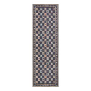 Lahome Checkered Runner Rug, Vintage Hallway Runner Non Slip, Machine Washable Distressed Rug for Kitchen, Retro Runner for Bathroom Laundry Entryway (Purple/Multi, 2.5x8)