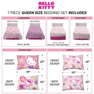 Franco Hello Kitty Kids Bedding Super Soft Comforter and Sheet Set with Sham, 7 Piece Queen Size, (Officially Licensed Product)