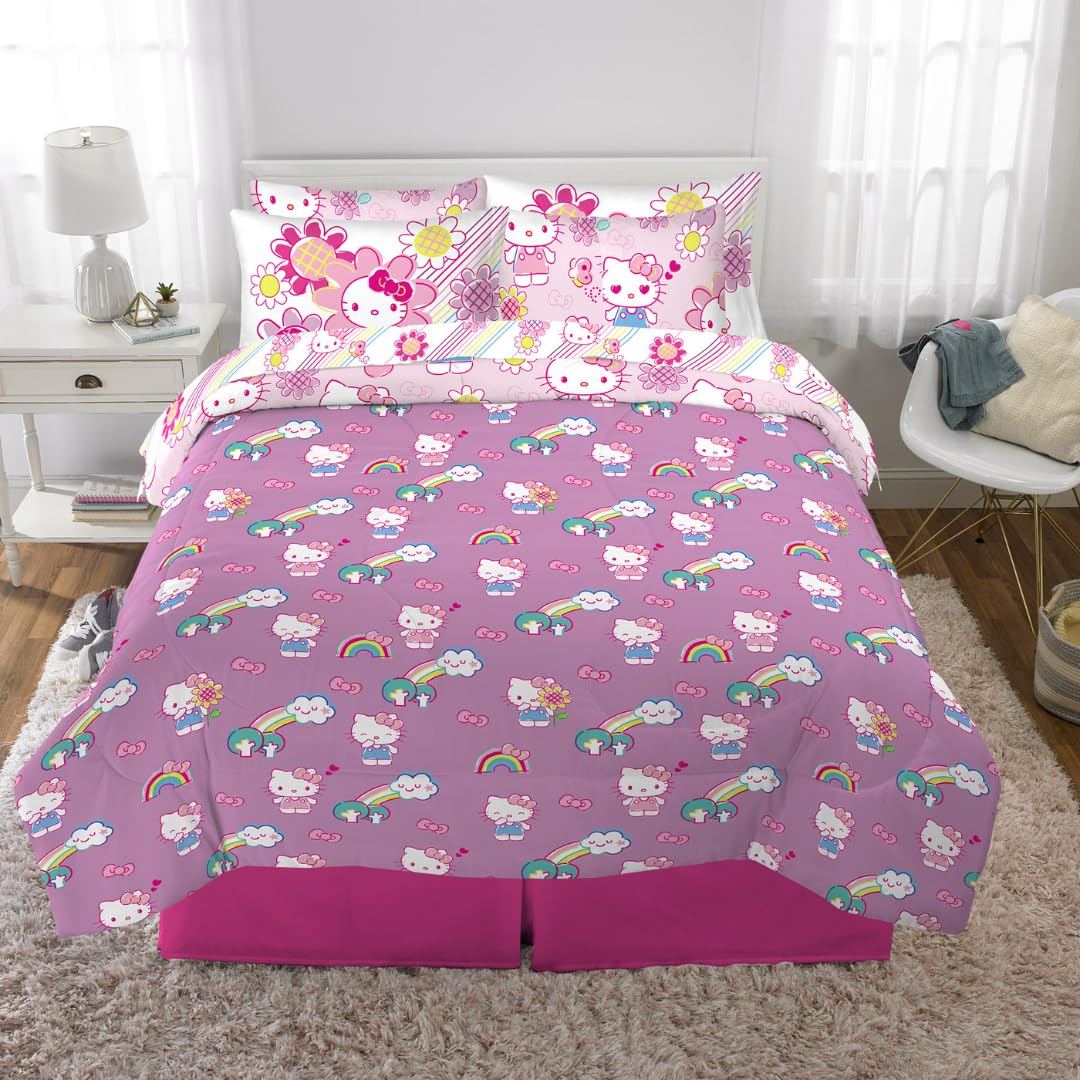 Franco Hello Kitty Kids Bedding Super Soft Comforter and Sheet Set with Sham, 7 Piece Queen Size, (Officially Licensed Product)