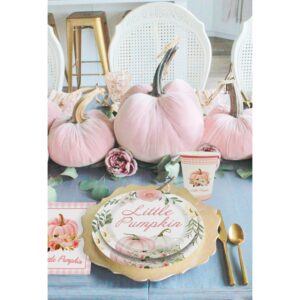 Pumpkin Party Supplies Tableware Set - Fall Theme Party Decorations Including Plates, Napkins and Cups for Pumpkin Birthday and Baby Shower Party, Serves 24 Guests (pink)