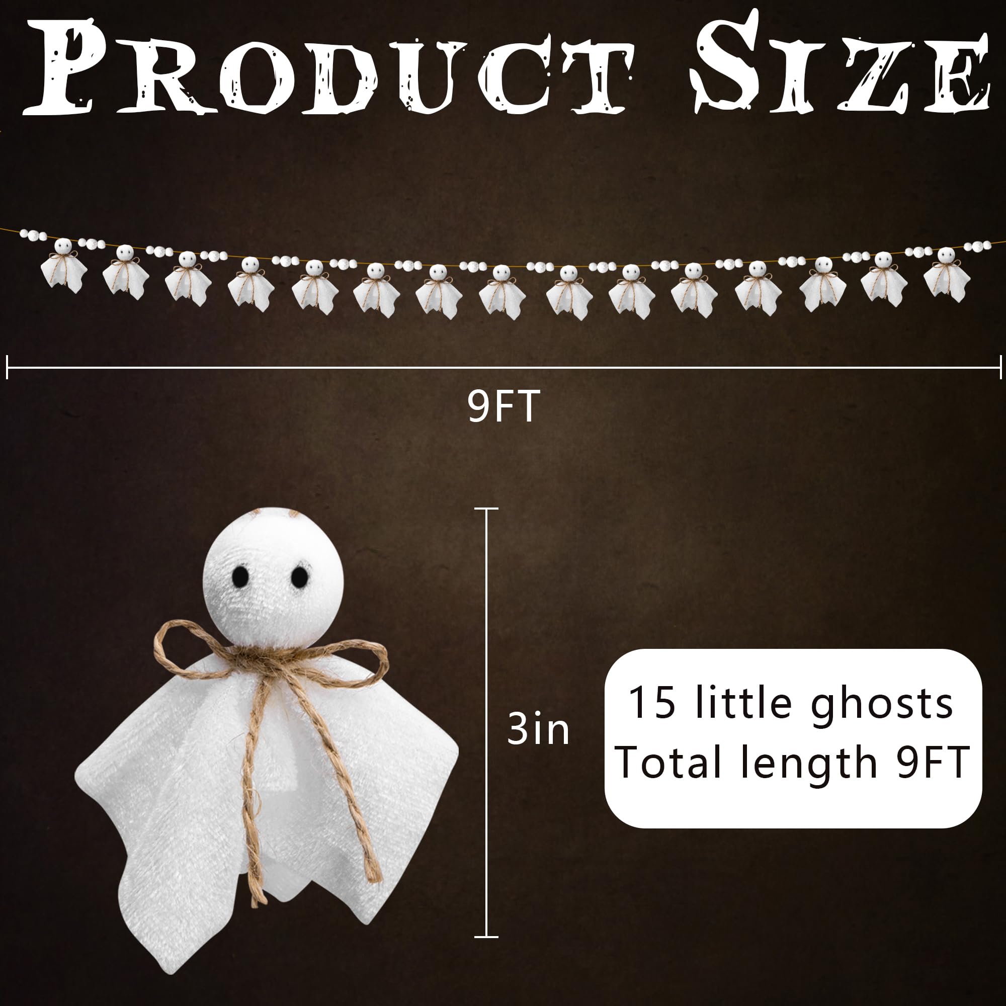 LFUTARI 9 FT Halloween Ghost Garland, Fabric Cute Ghosts Banner, Hanging Ghost Garland for Halloween Party Decor Wall Doorways Outdoor Decorations