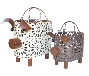 farmhouse metal small storage basket set for kitchen or bathroom pig decor, 2 count stackable small basket with handle