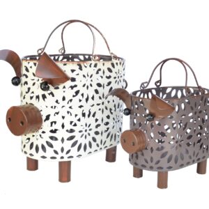 Farmhouse Metal Small Storage Basket Set For Kitchen or Bathroom Pig Decor, 2 Count Stackable Small Basket with Handle