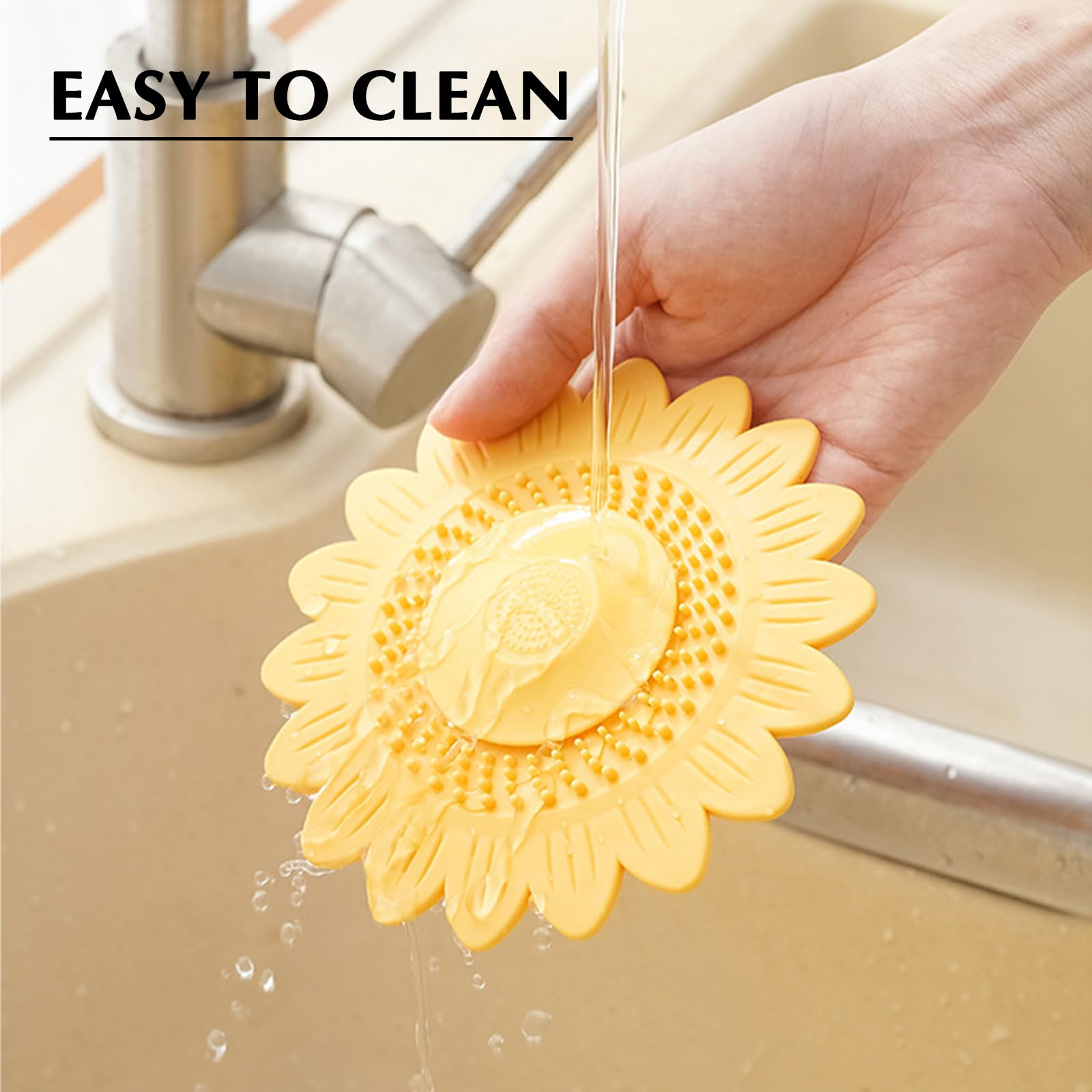 TECHPLUS Shower Drain Hair Catcher - Flowers Bath Drain Silicone Cover, Hair Filter & Drain Stopper for Tub, Sink, Kitchen, Bathroom, Laundry 4Pack