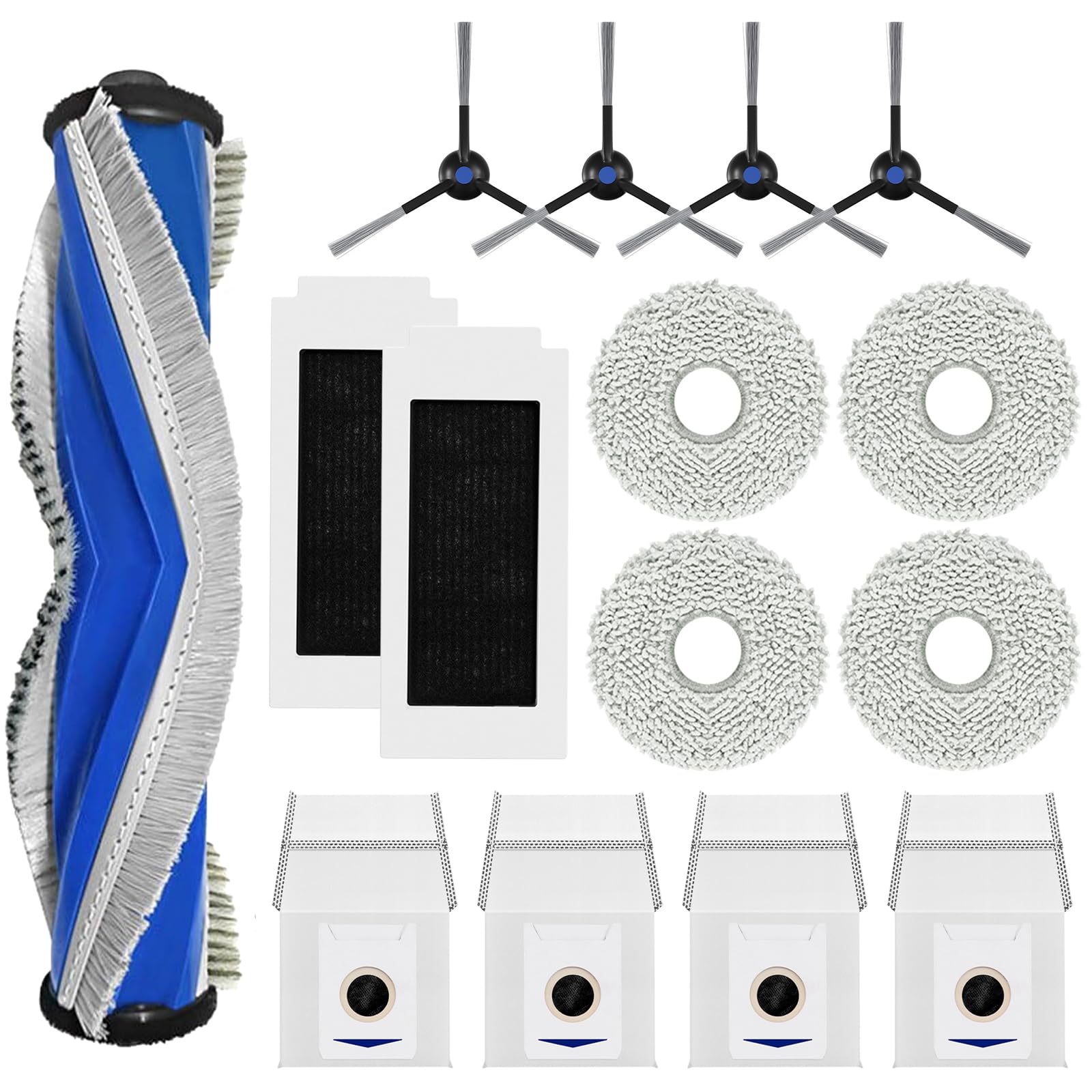 PhoebCynthi Replacement Accessories Compatible with Ecovacs DEEBOT T30S/ N30 Omni/ N30 PRO Omni Robot Vacuum.（1 Main Brush,4 Side Brushes,2 Hepa Filters,4 Mop Pads,4 dust Bags）