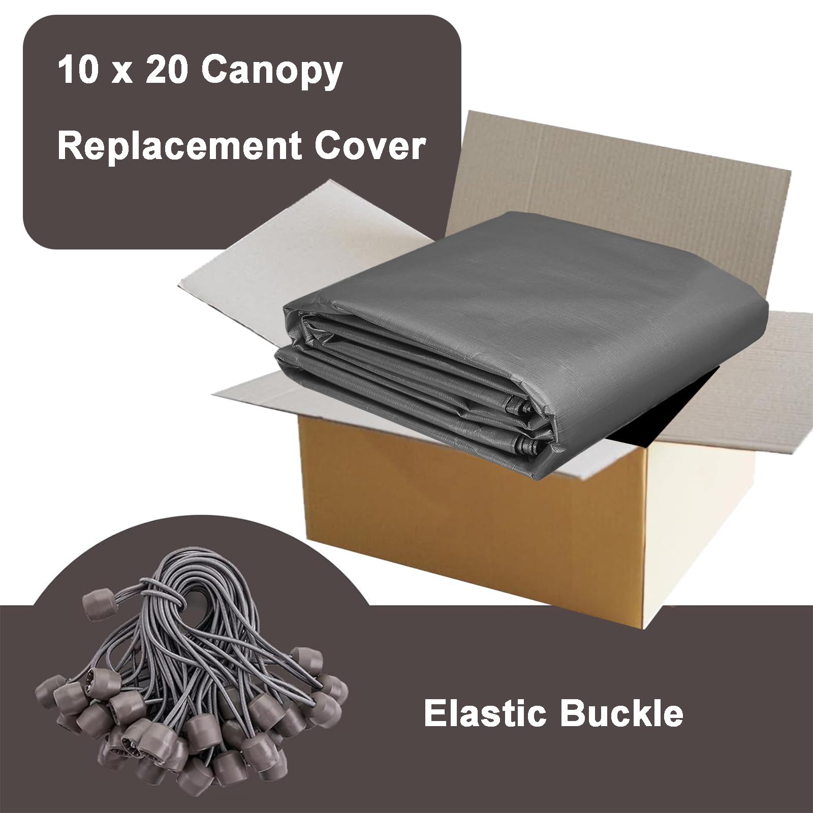 10x20 Carport Canopy Replacement Cover, 220g Heavy Duty Car Canopy Garage Tent Top Cover with Fabric Leg Pole Skirts and Ball Bungees Grey (Frame is not Included)