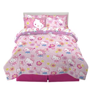 franco hello kitty kids bedding super soft comforter and sheet set with sham, 7 piece queen size, (officially licensed product)