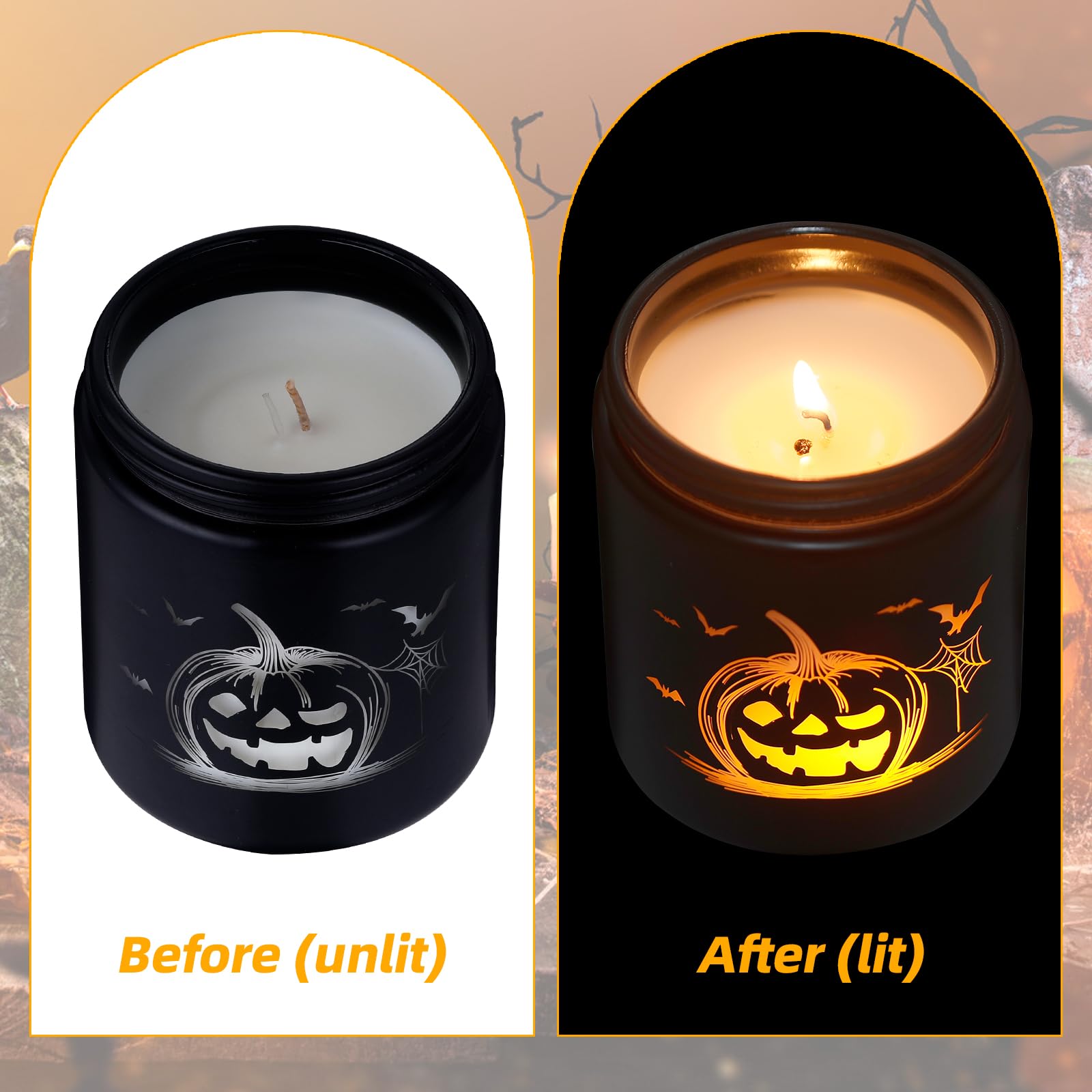 Halloween Lights Candles with LED, Halloween Decorations for Outdoor/Indoor/Party, Fall Candle with Lavender Scent (Over 40 Hours Burn), Gifts for Friends Woman Kid, Accessories & Stuff, 100% Soy Wax