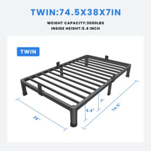 MAF 7 Inch Twin Metal Platform Bed Frame with Round Corner Legs, 3000 LBS Heavy Duty Steel Slats Support, Noise Free, No Box Spring Needed, Easy Assembly