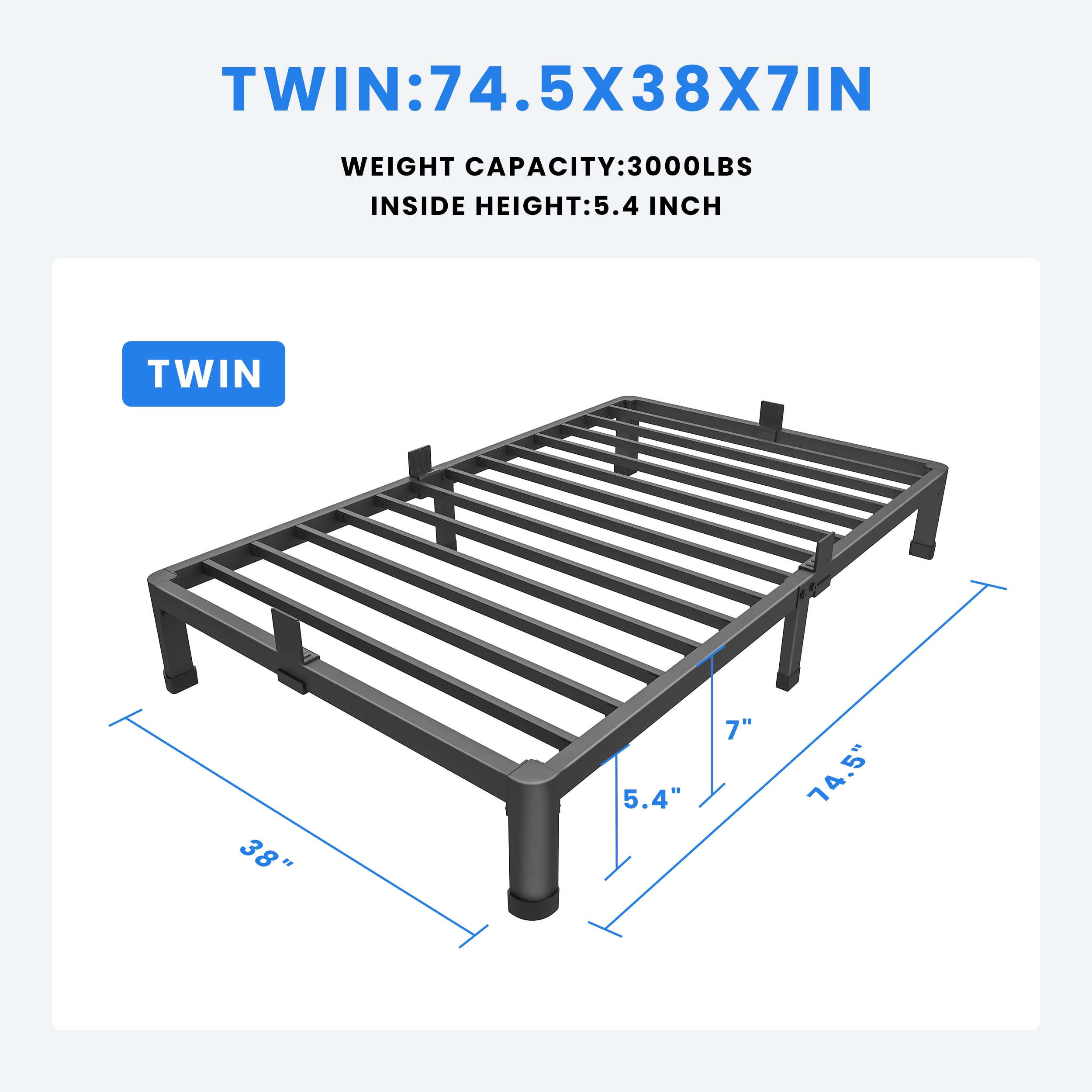 MAF 7 Inch Twin Metal Platform Bed Frame with Round Corner Legs, 3000 LBS Heavy Duty Steel Slats Support, Noise Free, No Box Spring Needed, Easy Assembly