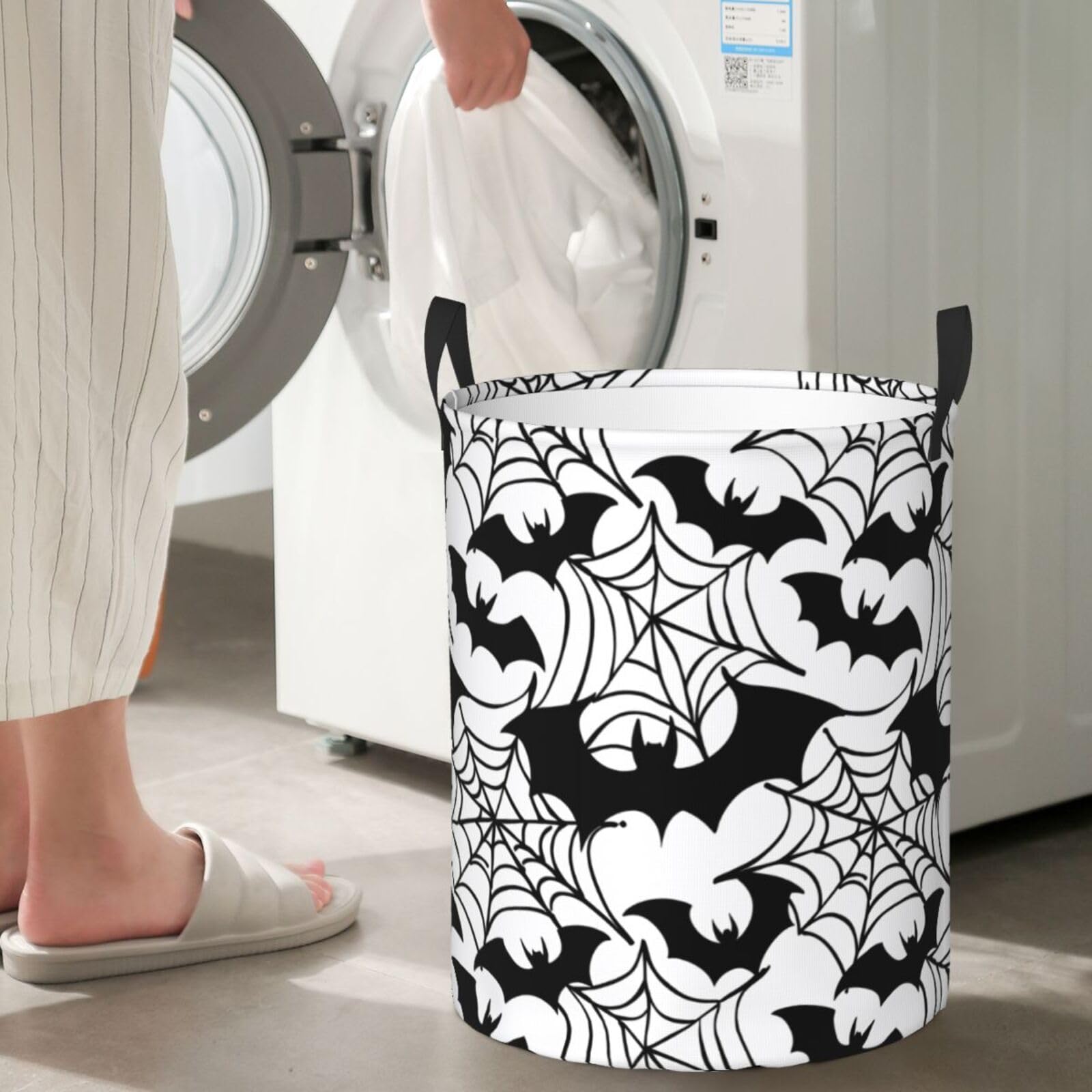 HSYOYO Bats Spider Webs Laundry Basket Collapsible Laundry Hamper Large Round Laundry Storage Basket with Handles Waterproof Laundry Organizer Bag for Clothes Toy Bedroom Nursery