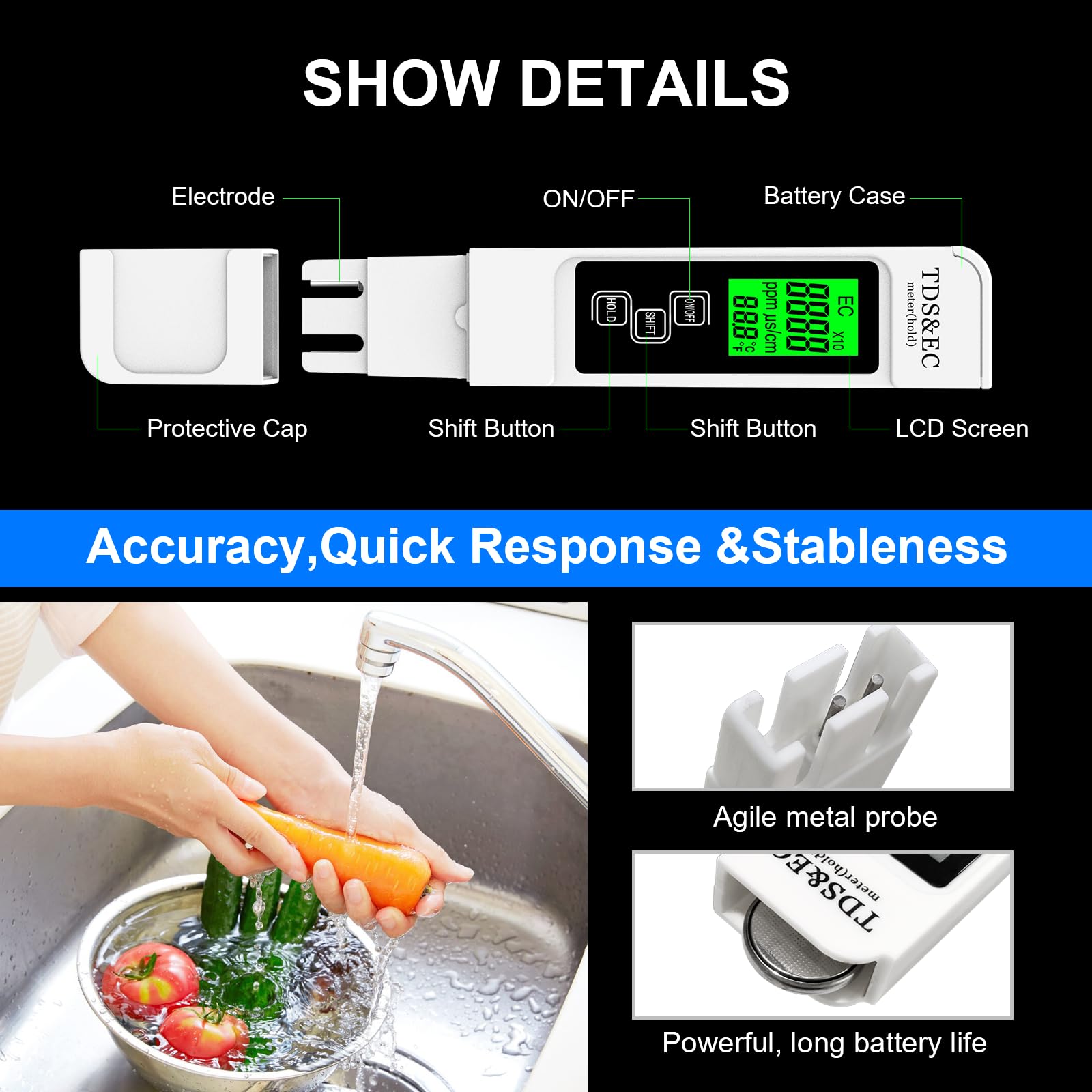 𝐌𝐨𝐬𝐭 𝐀𝐜𝐜𝐮𝐫𝐚𝐭𝐞 𝐒𝐨 𝐅𝐚𝐫 4-in-1 Instant Read TDS Meter - Measures TDS, EC, & Temperature (°C/°F) - Digital Water Testing Kit for Tap, Well, Pool, Hydroponics, Aquarium, RO/DI System White