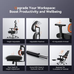 Newtral Ergonomic Office Chair & Laptop Table - Home Office Desk Chair with Footrest, Unique Adaptive Lumbar Support, Seat Depth and Height Adjustable (Black, with Footrest +Laptop Table)