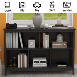 TaoHFE Short Bookshelf with 2-Layer 5 Cube Shelf,Wooden Bookcase Modern Minimalist Style, Horizontal Bookshelf for Living Room, Classroom, Bedroom, Book Shelf with Storage Cube Bookcase, Black