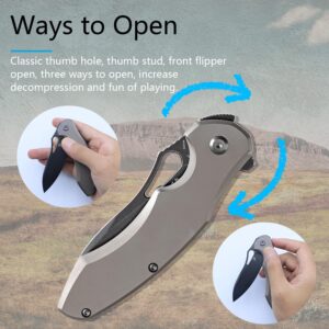 KANSEPT Echis Pocket Folding Knives for Men Women Camping Hiking Folding Knife 3.45'' Black Stonewashed CPM S35VN Blade Pocket Knife with Bronze Anodized Titanium Handle Everyday Carry K1071A2